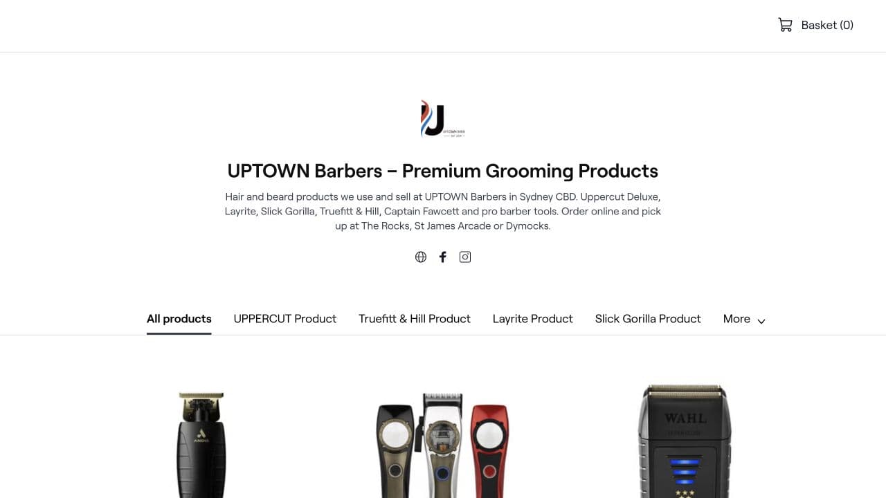A screenshot of the UPTOWN Fresha store
